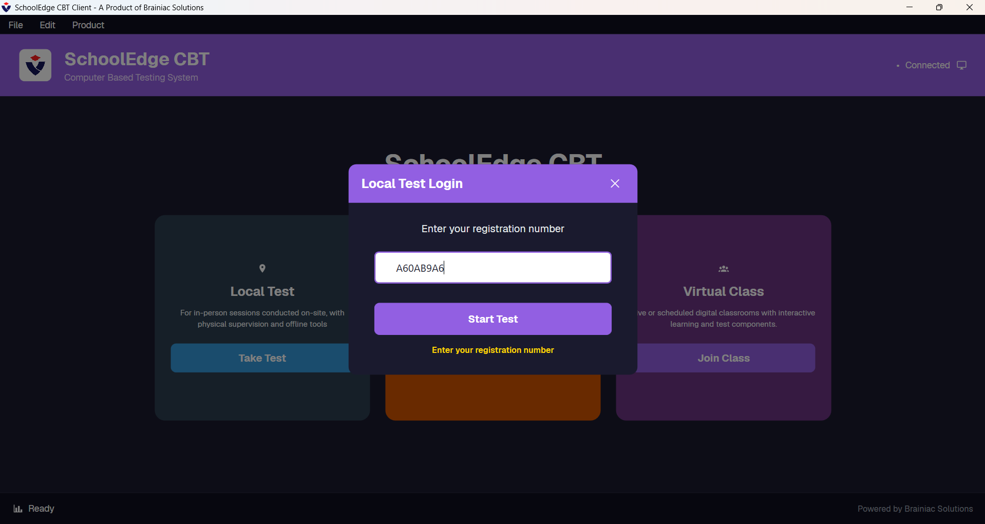 Candidate login screen