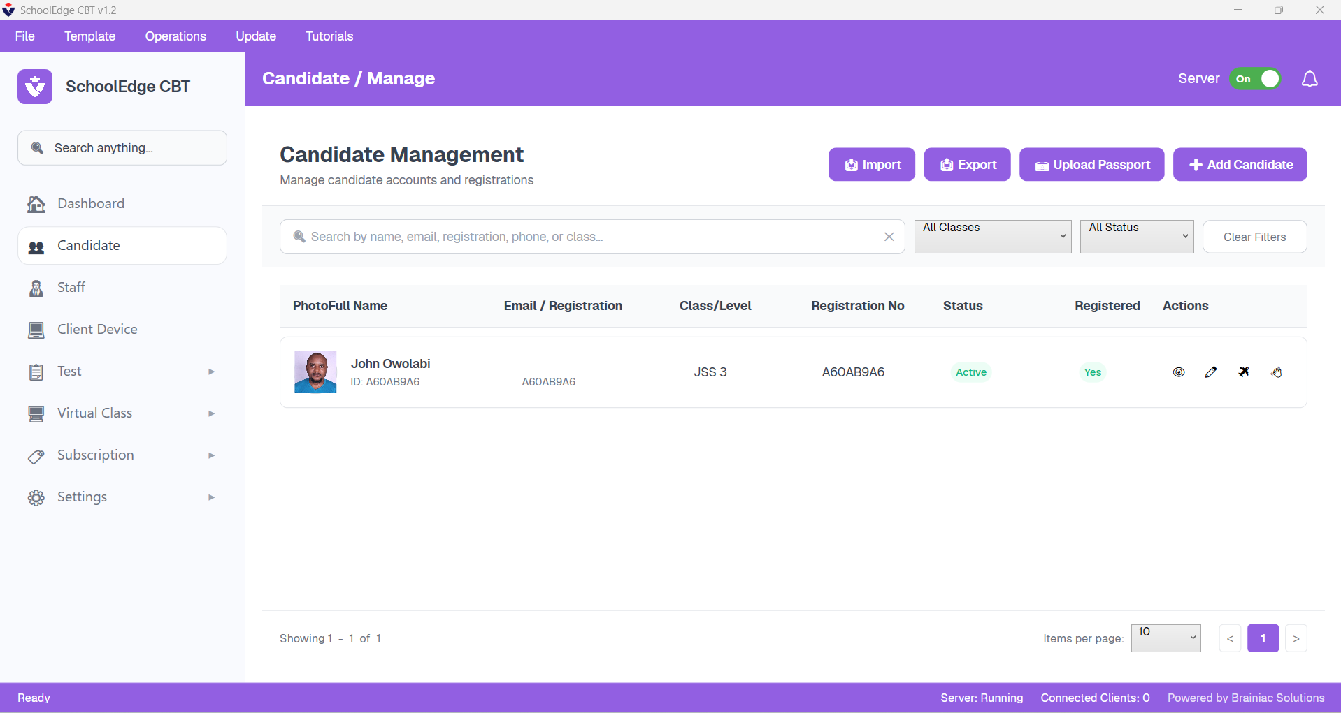 Candidate management screen