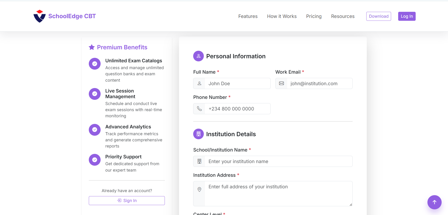 Subscription registration form